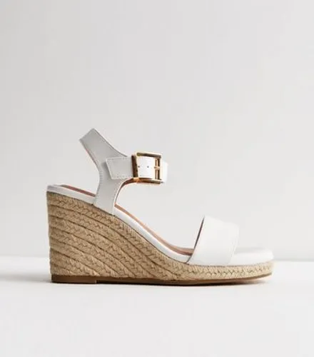 Wide Fit White Leather-Look Espadrille Wedge Heel Sandals New Look