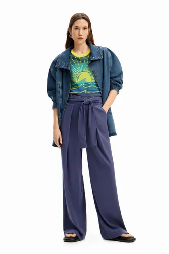 Wide-leg knit trousers - BLUE - XS