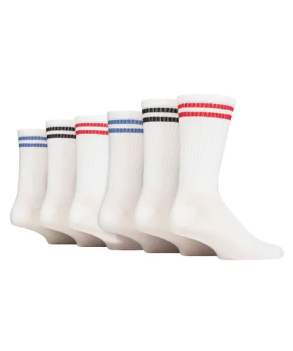 Wildfeet 6 Pack Mens White Crew Socks with Stripe
