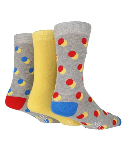Wildfeet Wild Feet - 3 Pack Mens Colourful Modern Pattern Bamboo Dress Socks - Grey Viscose