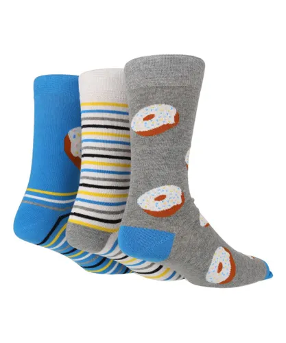 Wildfeet Wild Feet - 3 Pack Mens Novelty Cotton Rich Casual Socks - Donut - Light Grey