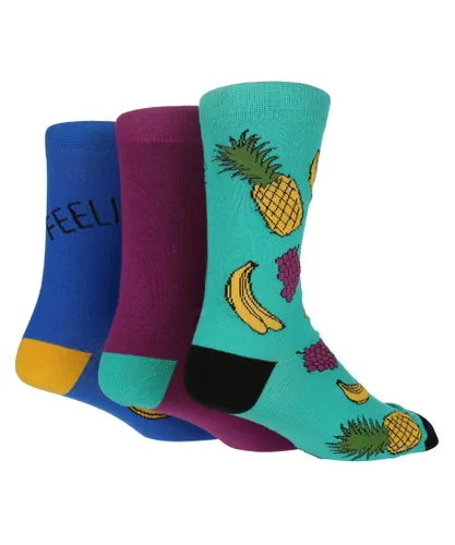 Wildfeet Wild Feet - 3 Pack Mens Novelty Cotton Rich Casual Socks - Fruit - Teal