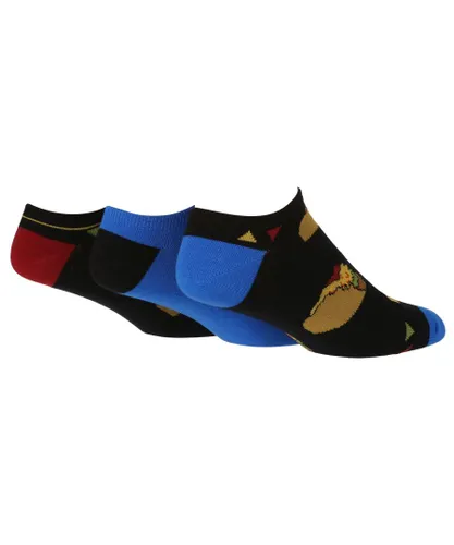 Wildfeet Wild Feet - 3 Pack Mens Novelty Patterned Cotton Trainer Socks - Black