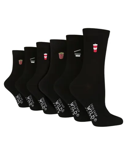 Wildfeet Womens 6 Pack Ladies Black Novelty Socks