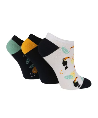 Wildfeet Womens Wild Feet - 3 Pack Ladies Novelty Animal Themed Low Cut Trainer Socks - Black Cotton