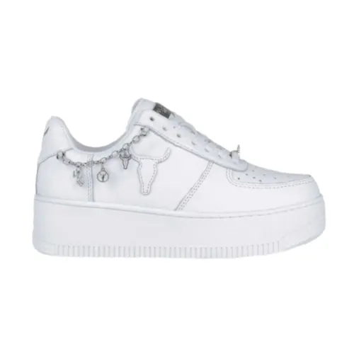 Windsor Smith , White Leather Sneakers with Silver Accessory