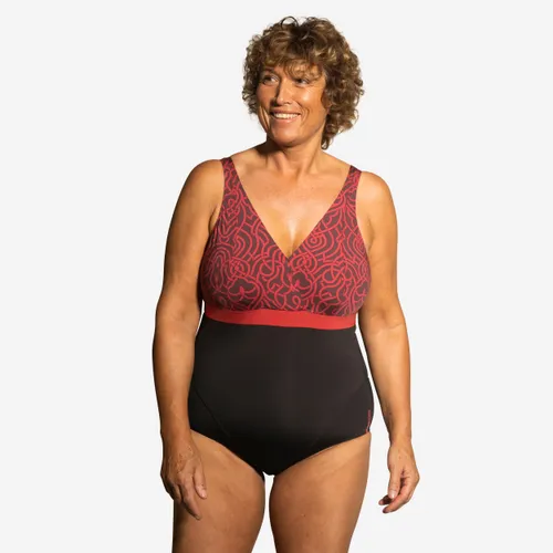 Women's 1-piece Aquafitness Swimsuit Cera Black Burgundy. Cup Size D/e