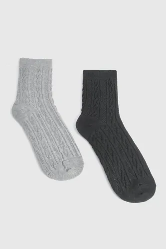 Womens 2 Pack Black And Grey Cable Lounge Socks - Multi - One Size, Multi