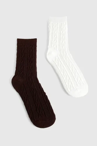 Womens 2 Pack Chocolate And Cream Cable Lounge Socks - Multi - One Size, Multi