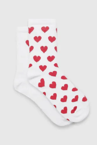 Womens 2 Pack Heart Printed Socks - White - One Size, White