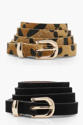 Womens 2 Pack Leopard And Suedette Belt - Black - One Size, Black