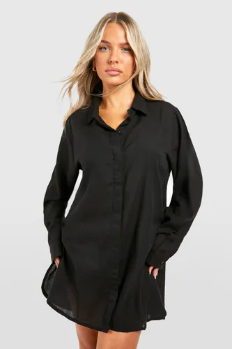 Womens 2 Pack Oversized Linen Look Beach Shirts - Black - L, Black