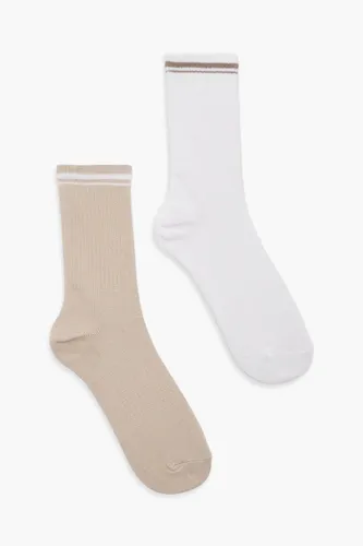Womens 2 Pack Tonal Stripe Socks - White - One Size, White