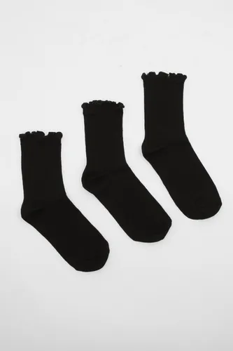 Womens 3 Pack Black Frill Socks - One Size, Black