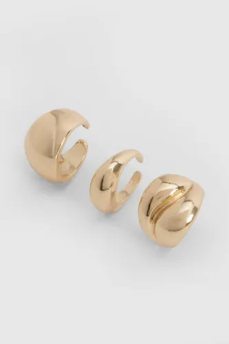 Womens 3 Pack Chunky Statement Rings - Gold - S/M, Gold
