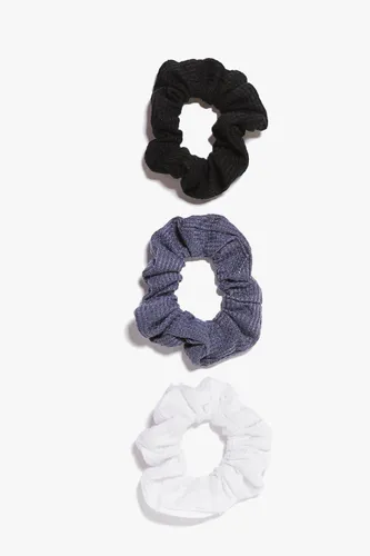 Womens 3 Pack Textured Scrunchies - Black - One Size, Black