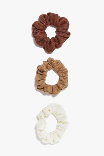 Womens 3 Pack Textured Scrunchies - Brown - One Size, Brown