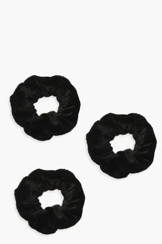 Womens 3 Pack Velvet Scrunchies - Black - One Size, Black