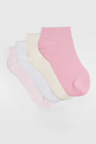 Womens 4 Pack Pink Trainer Socks - One Size, Pink