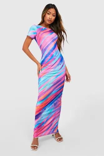 Womens Abstract Cap Sleeve Maxi Dress - Multi - 8, Multi