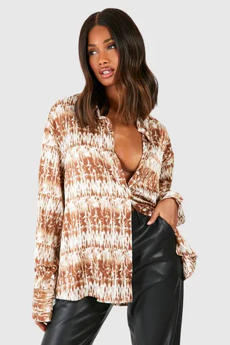 Womens Abstract Marble Printed Oversized Shirt - Brown - 8, Brown