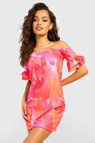 Womens Abstract Off The Shoulder Shift Dress - Pink - 6, Pink