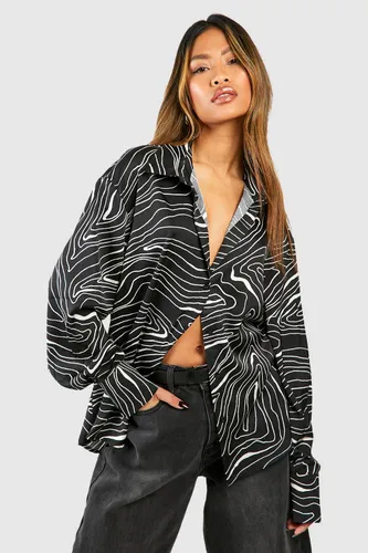 Womens Abstract Printed Oversized Shirt - Black - 6, Black