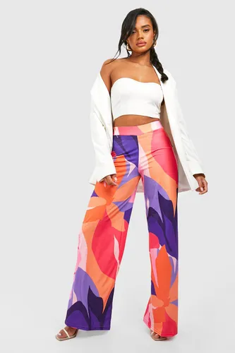 Womens Abstract Printed Wide Leg Trousers - Purple - 8, Purple