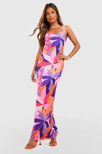 Womens Abstract Scoop Neck Maxi Dress - Pink - 6, Pink