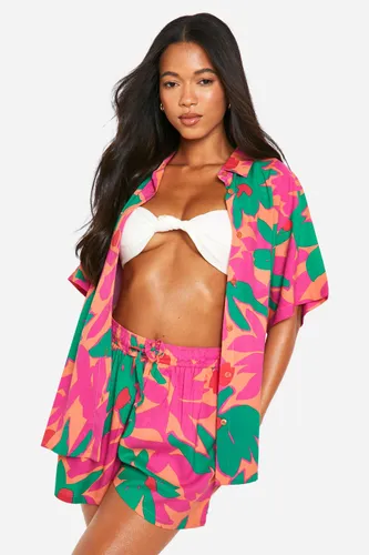 Womens Abstract Shirt And Short Beach Co-Ord - Pink - 8, Pink