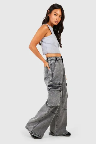Womens Acid Wash Cargo Pocket Jeans - Grey - 6, Grey