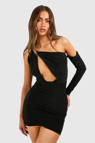 Womens Asymetric Cut Out Slinky Mini Dress - Black - 10, Black