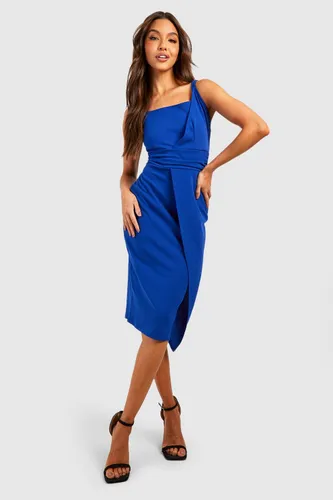 Womens Asymmetric Bust Detail Midi Dress - Blue - 8, Blue