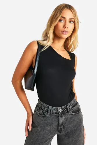 Womens Asymmetric Sleeveless Bodysuit - Black - 6, Black