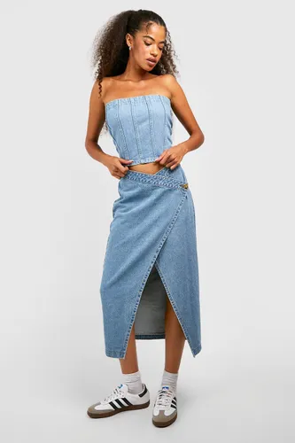 Womens Asymmetric Wrap Midaxi Denim Skirt - Blue - 6, Blue