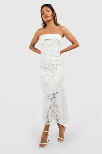 Womens Bandeau Lace Midaxi Dress - White - 10, White