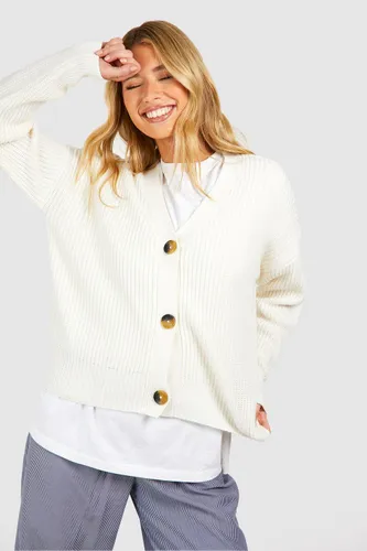 Womens Basic Button Through Cropped Cardigan - White - S, White