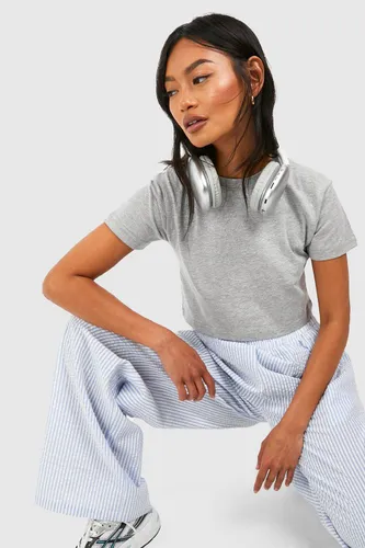 Womens Basic Cotton Cropped Baby T-Shirt - Grey - 10, Grey