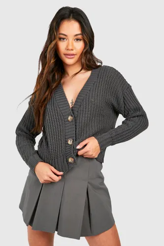 Womens Basic Crop Cardigan - Grey - S, Grey