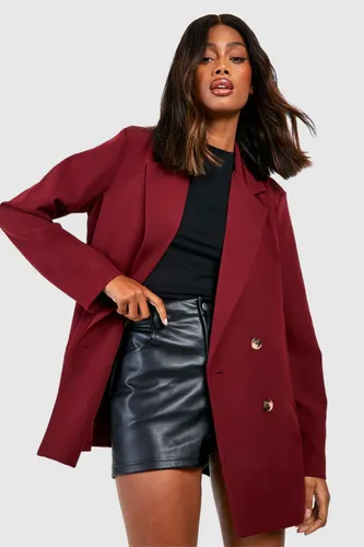 Womens Basic Double Breasted Oversized Blazer - Red - 6, Red