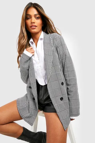 Womens Basic Jersey Check Relaxed Fit Blazer - Black - 8, Black