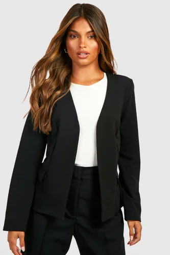 Womens Basic Jersey Collarless Fitted Blazer - Black - 10, Black