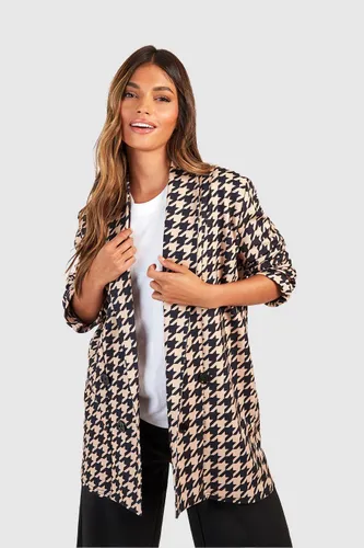 Womens Basic Jersey Crepe Tonal Dogtooth Relaxed Fit Blazer - Beige - 6, Beige