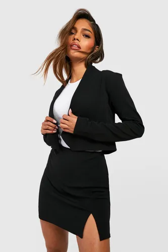 Womens Basic Jersey Cropped Blazer - Black - 12, Black