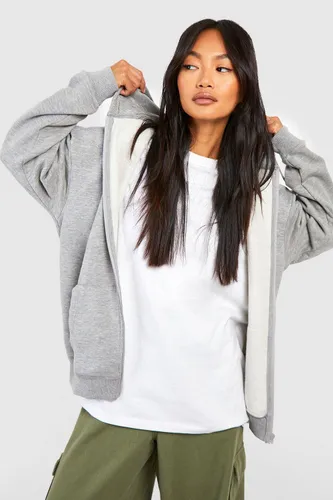 Womens Basic Overszied Zip Through Hoodie - Grey - Xs, Grey