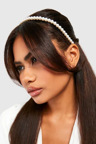 Womens Basic Pearl Headband - White - One Size, White