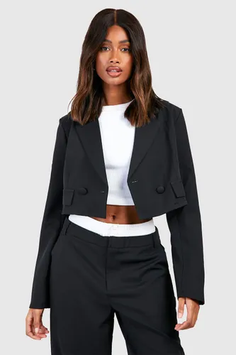 Womens Basic Pocket Detail Boxy Cropped Blazer - Black - 16, Black