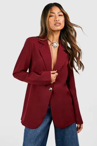 Womens Basic Single Breasted Oversized Blazer - Red - 6, Red