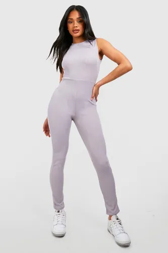 Womens Basic Sleeveless Rib Unitard Jumpsuit - Grey - 14, Grey
