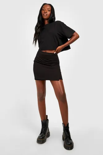 Womens Basic Solid Black High Waisted Wrap Mini Skirt - 12, Black